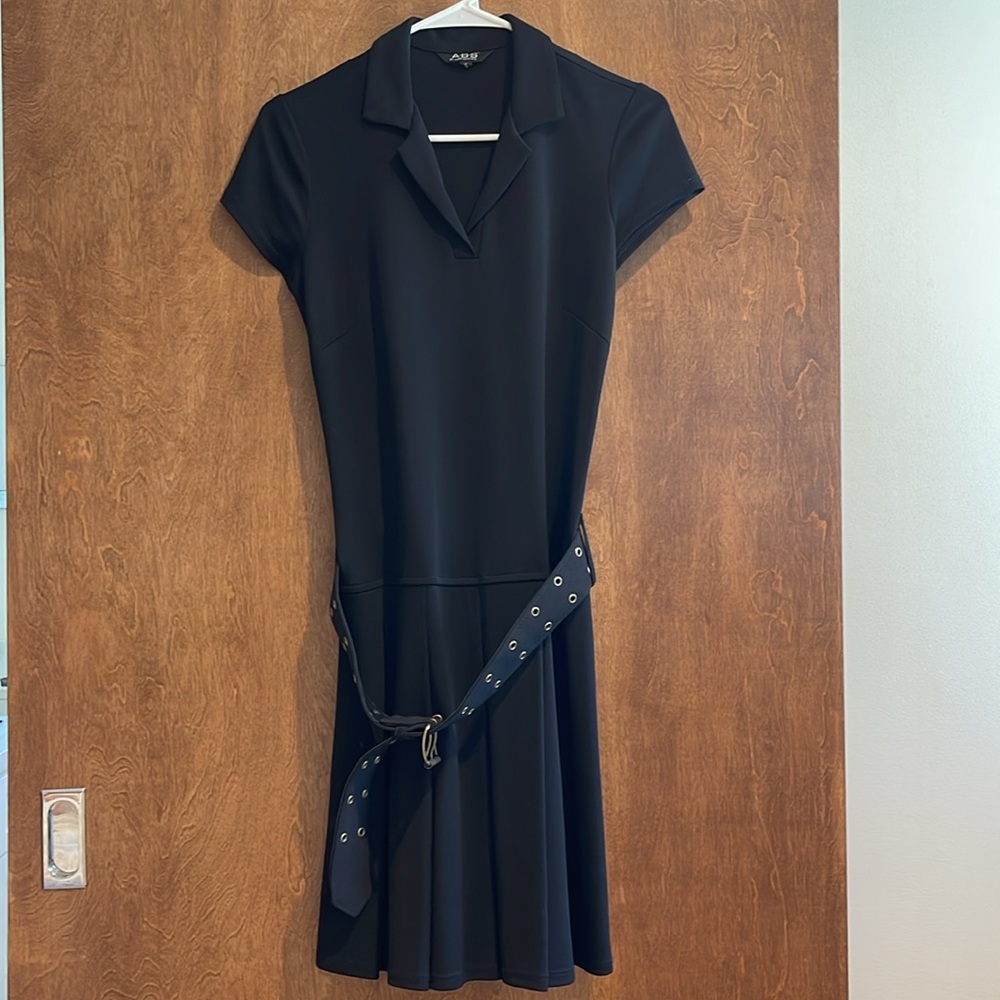 Vintage black dress with belt by A.B.S. Allen Shwartz made in USA sz Small